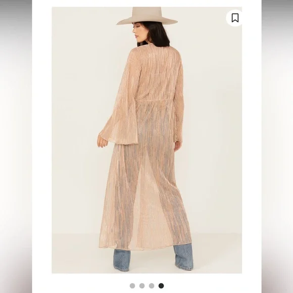 NWT En Crème Women’s Metallic Long Sleeve Duster Kimono and matching top set XL - Picture 4 of 11